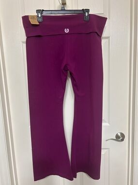 PINK Victorias Secret Fold Over Waist Magenta Wide Leg Flare Pants Purple NWT